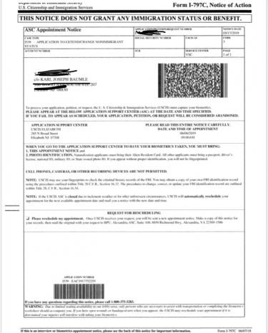 USCIS H4 visa Biometrics appointment documents Experience ASC